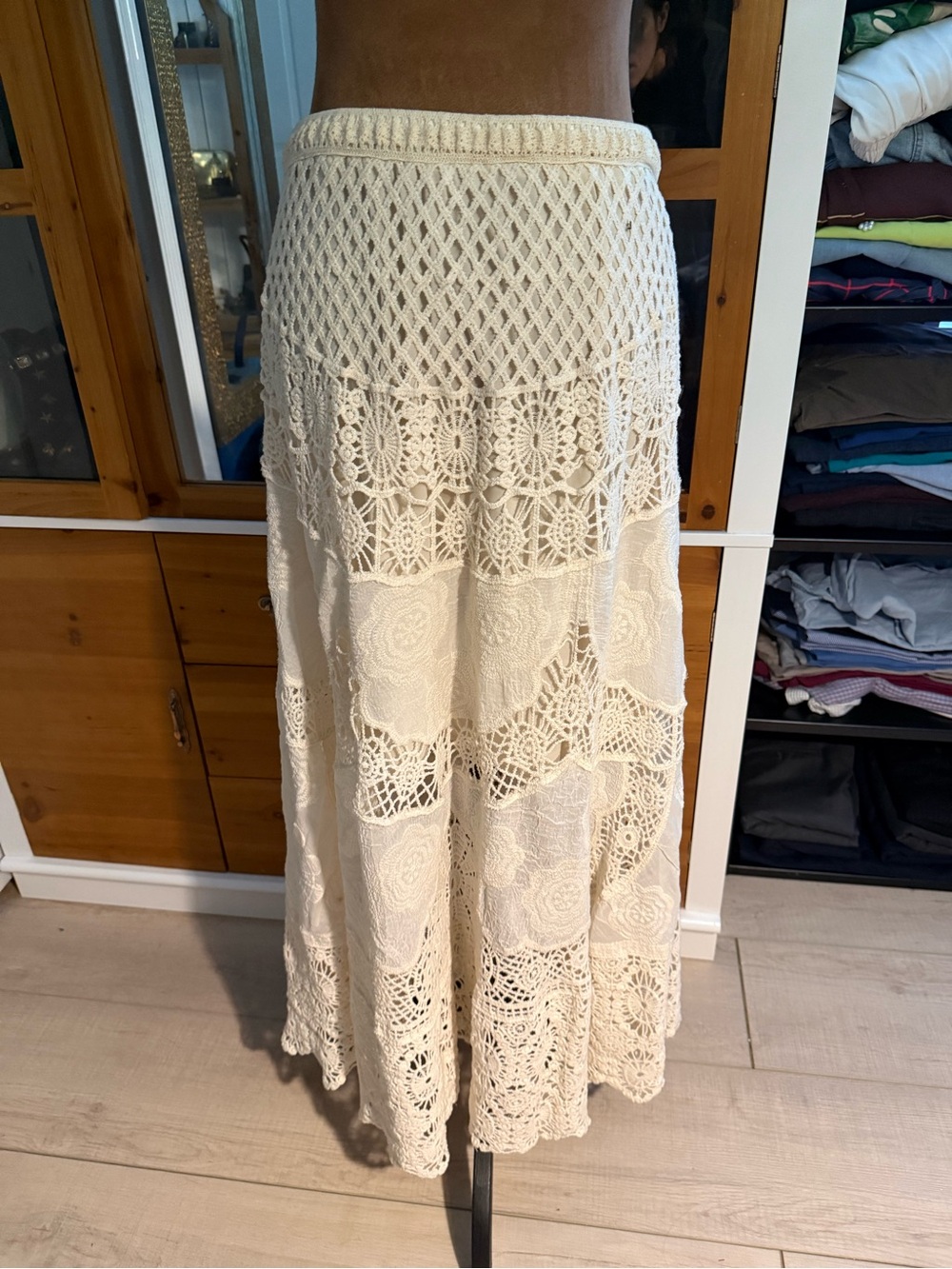 Boho Crochet Maxi Skirt in Cream